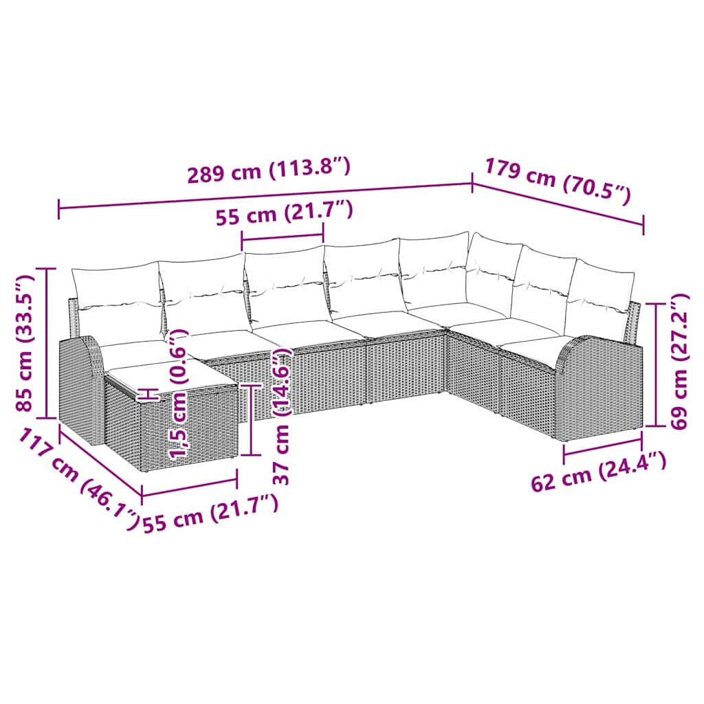 Set sofe s jastukom s pohranom 8 pcs Crna poliratan
