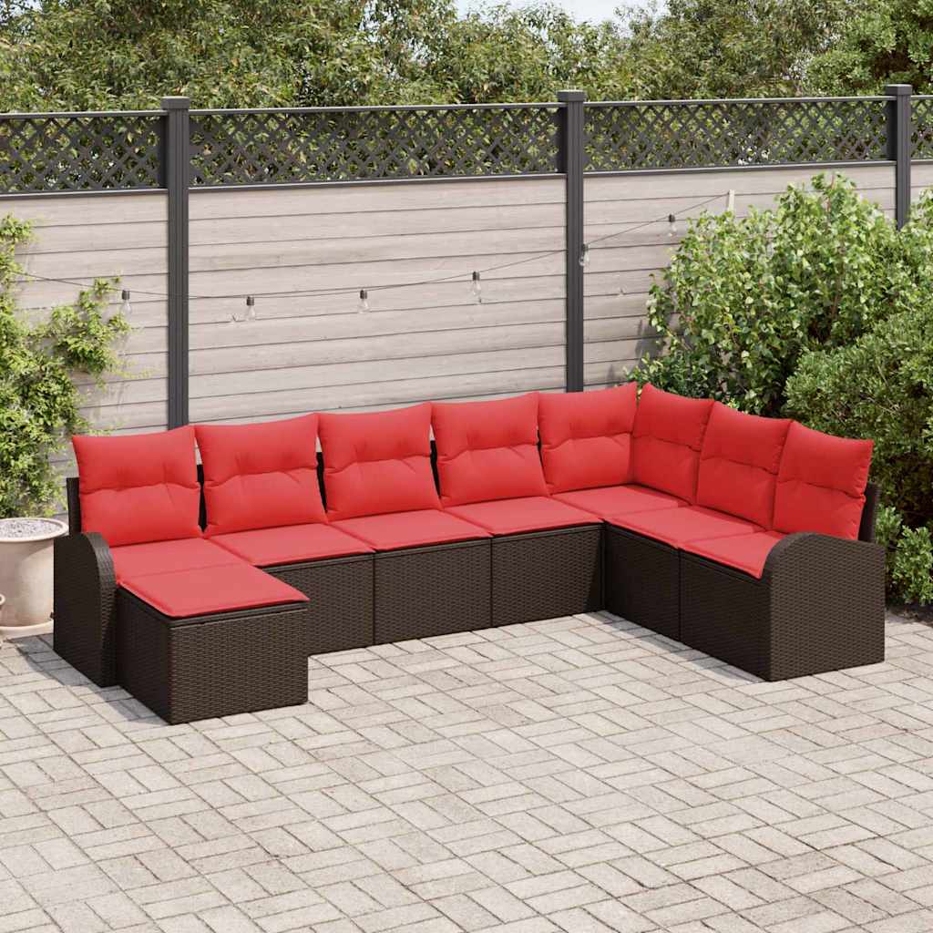 Set sofe 8 kom. Smeđa i crvena poliratan 289 x 179 x 85 cm