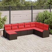 Set sofe 8 kom. Smeđa i crvena poliratan 289 x 179 x 85 cm