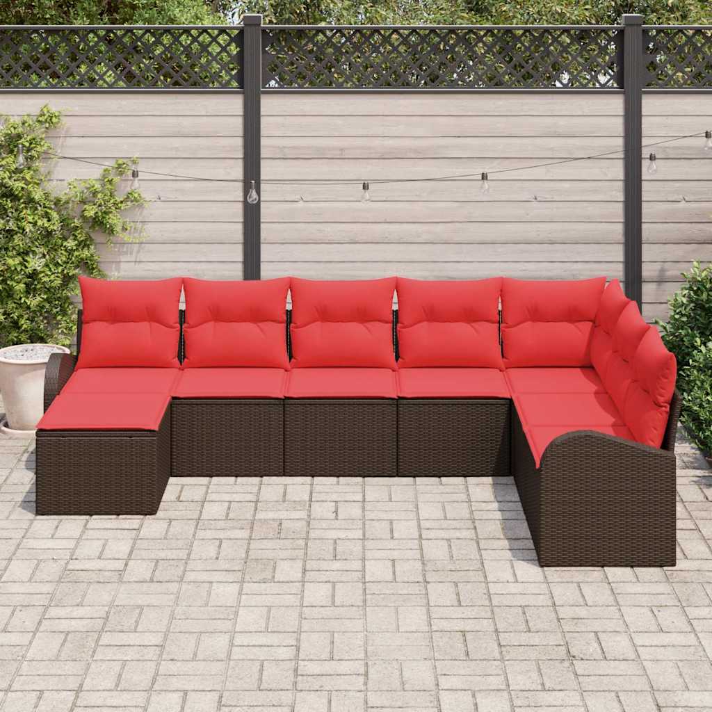 Set sofe 8 kom. Smeđa i crvena poliratan 289 x 179 x 85 cm