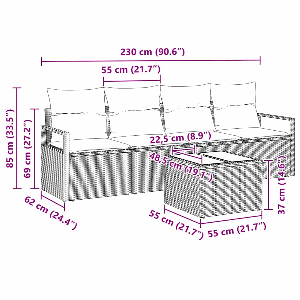 Set sofe s jastukom s pohranom 5 pcs Crna poliratan