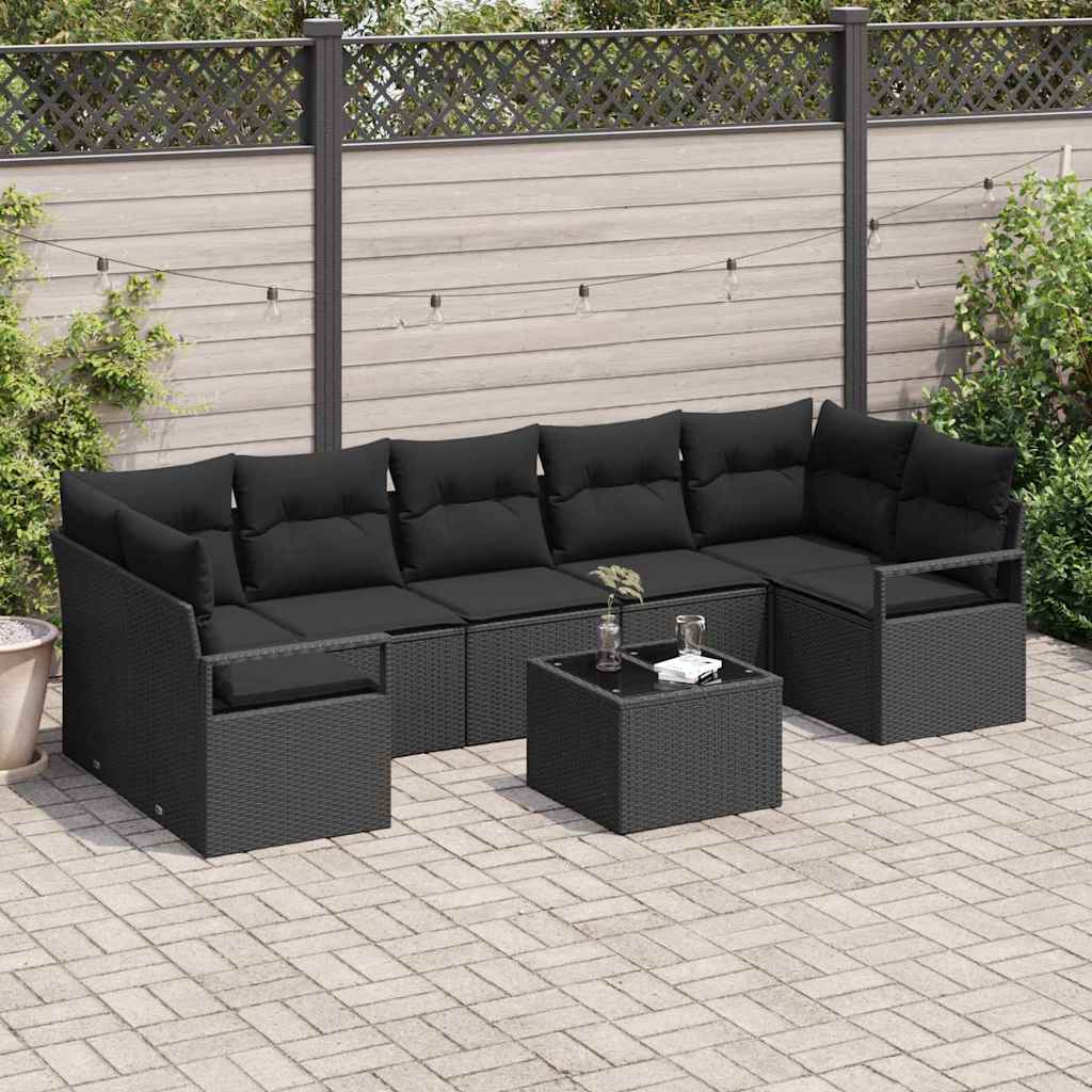 Sjedeća garnitura za vrt 8 pcs Crna Poliratan, čelik i staklo