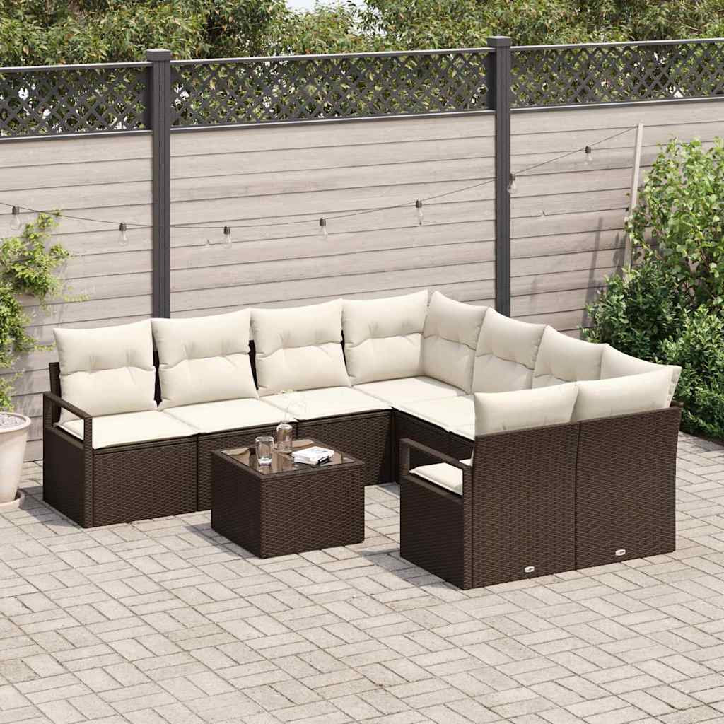 Set sofe 9 kom. 8-Broj sjedala Smeđa i krem poliratan 232 x 234 x 85 cm