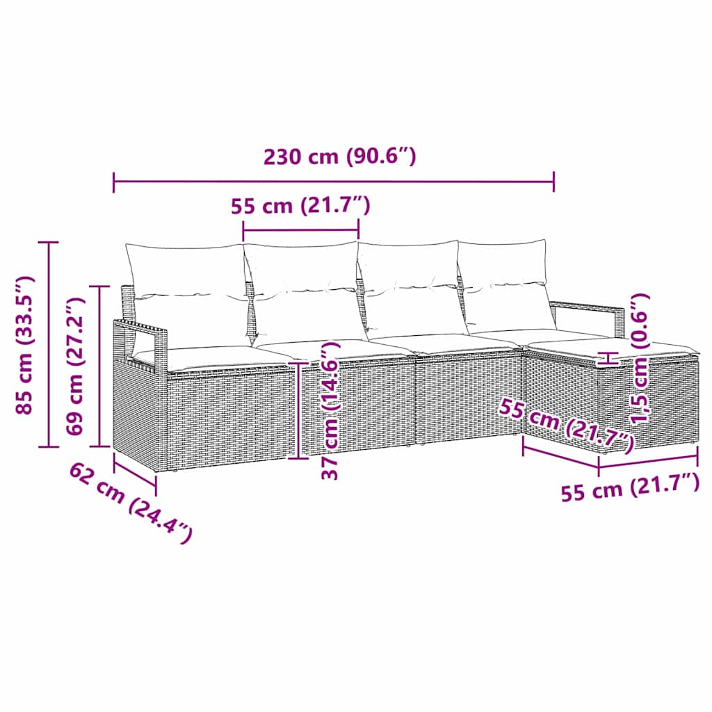 Set sofe s jastukom s pohranom 5 pcs Crna poliratan