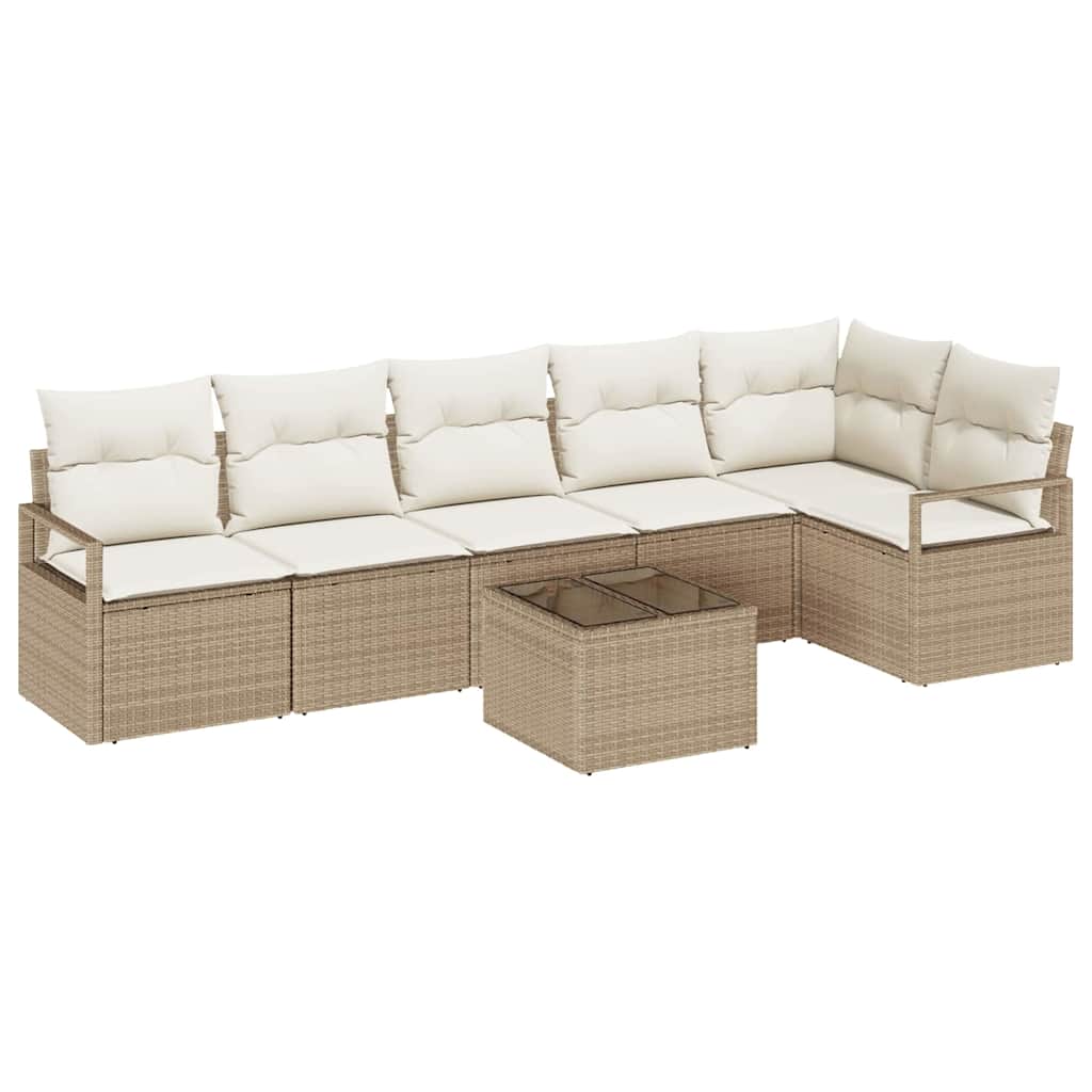 Sjedeća garnitura za vrt s jastukom 7 pcs Bež i krema poliratan