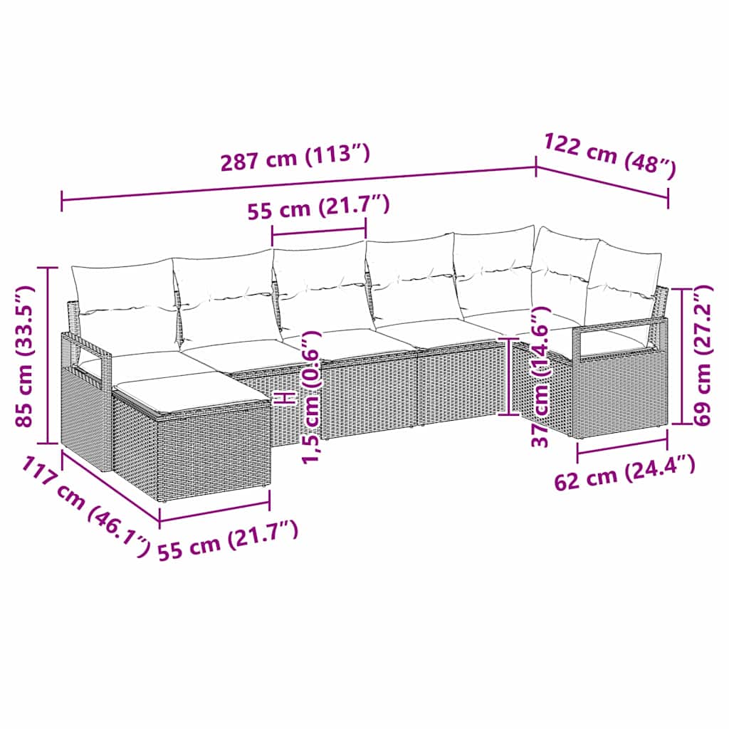 Set sofe s jastukom s pohranom 7 pcs Siva poliratan