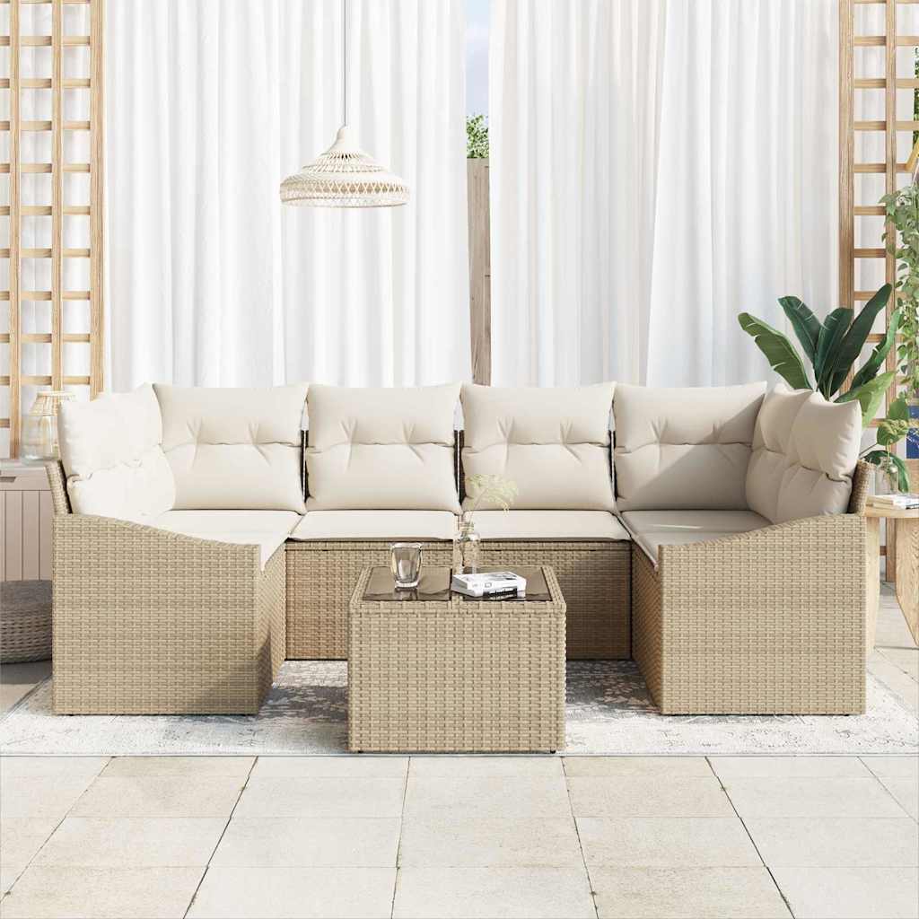 Set sofe 7 kom. Bež i krema poliratan 234 x 123,5 x 85 cm