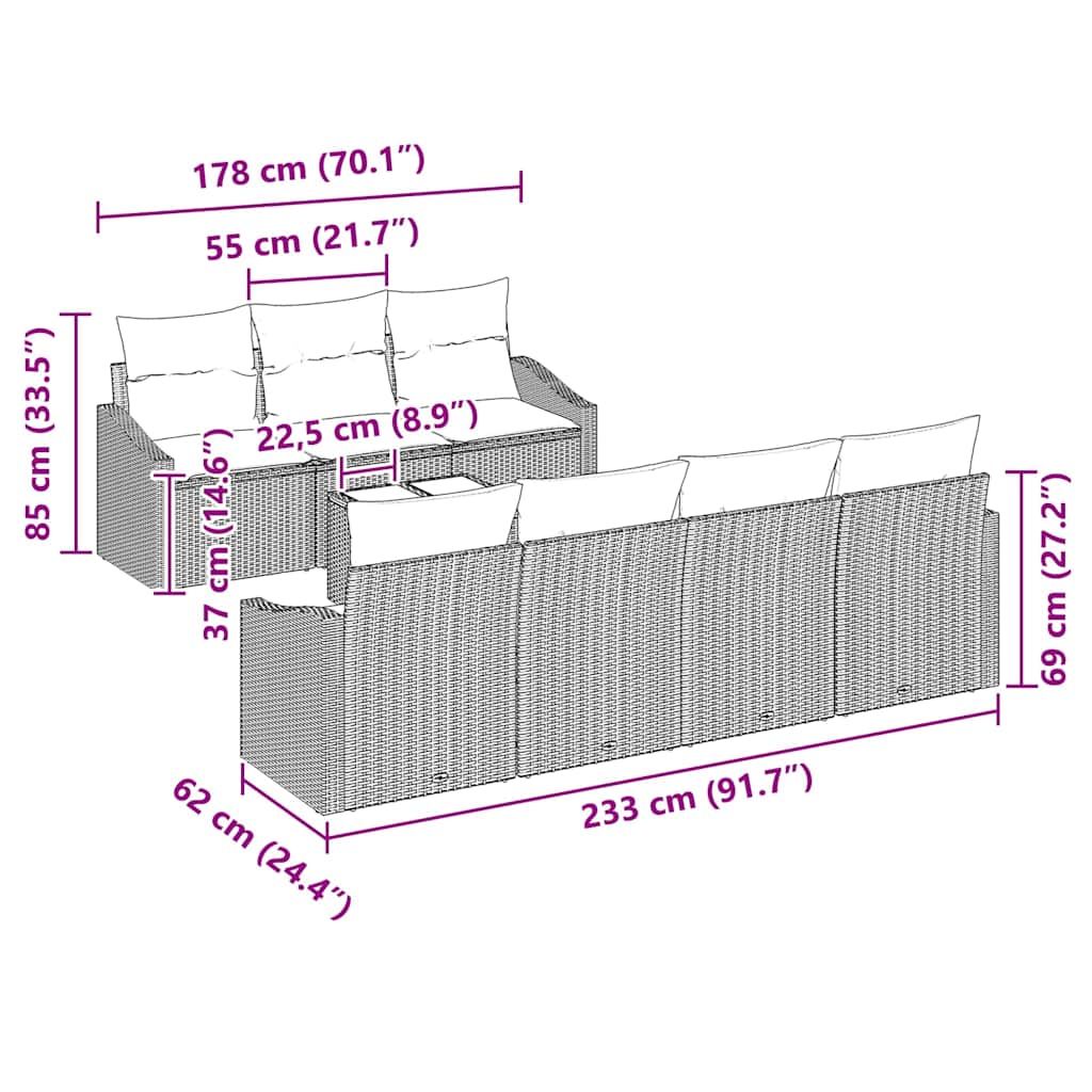 Set sofe s jastukom s pohranom 8 pcs Siva poliratan