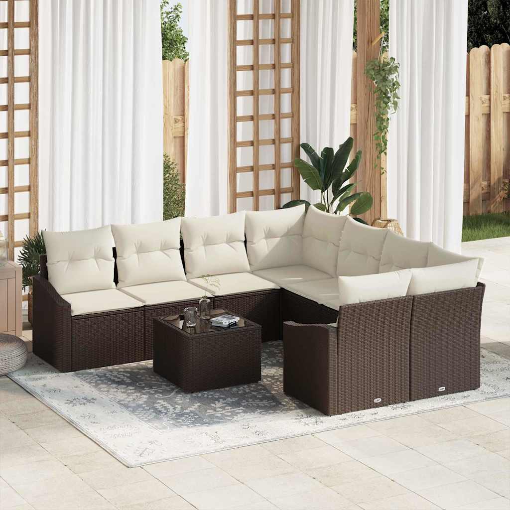 Set sofe 9 kom. Smeđa i krem poliratan 233,5 x 234 x 85 cm