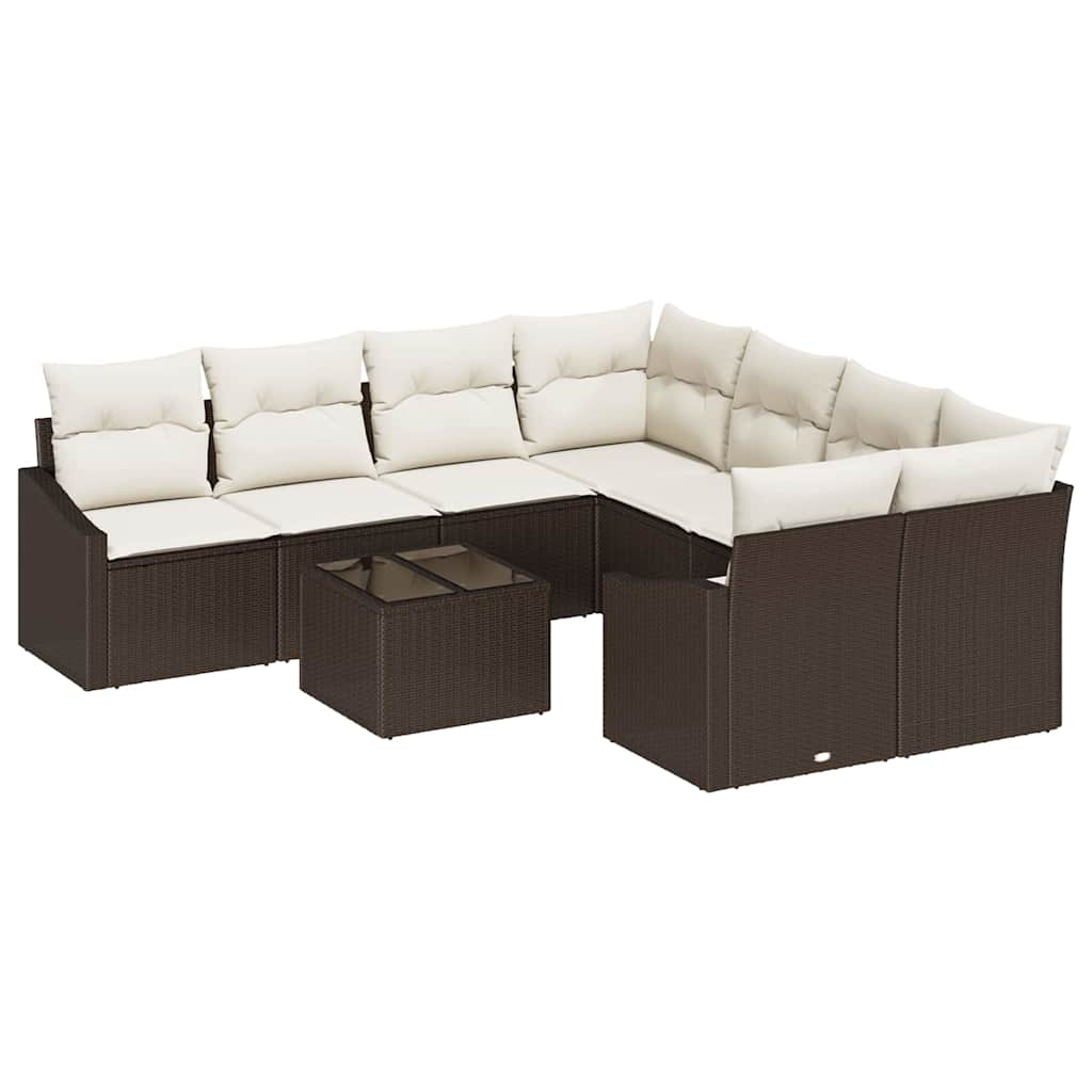 Set sofe 9 kom. Smeđa i krem poliratan 233,5 x 234 x 85 cm