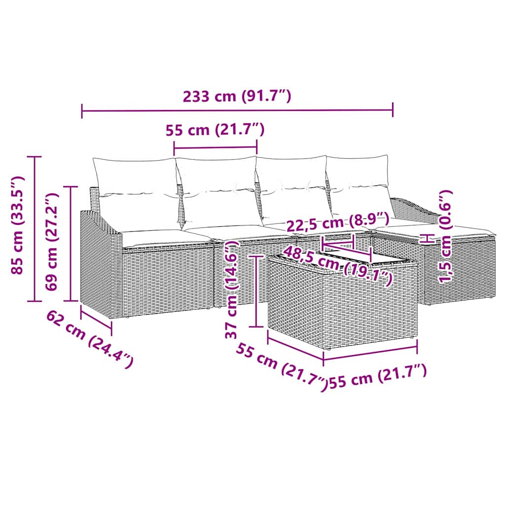 Set sofe s jastukom s pohranom 6 pcs Crna poliratan