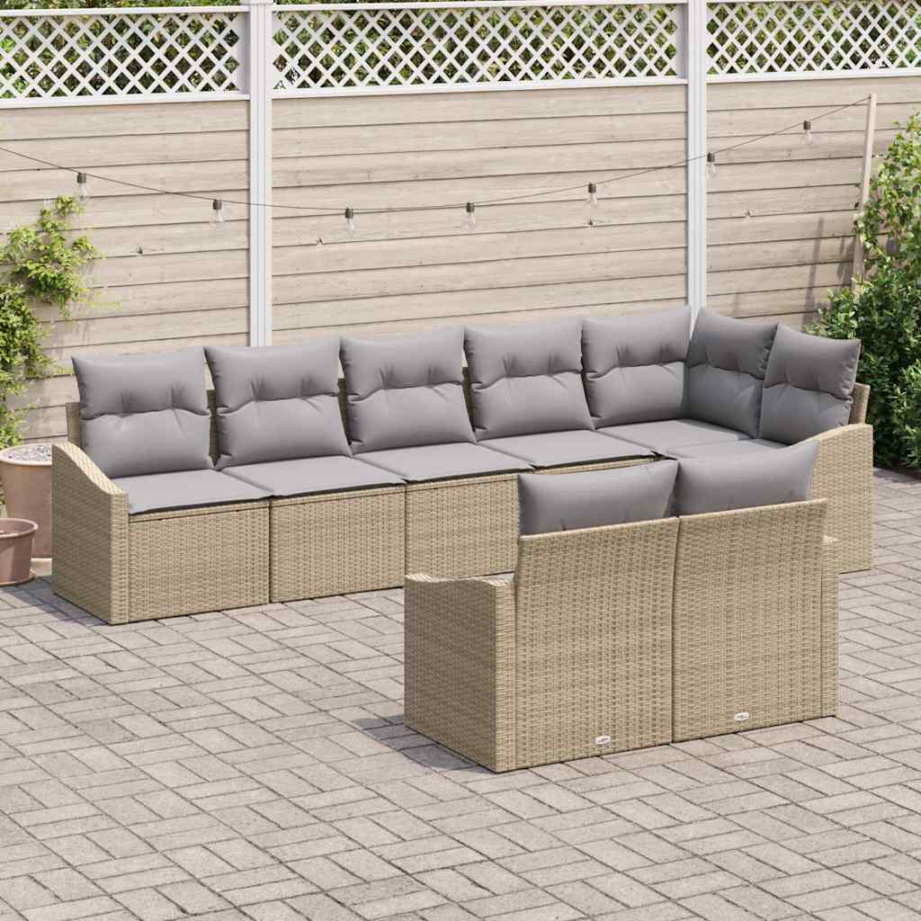 Sjedeća garnitura za vrt 8 kom. Bež i svijetlo siva poliratan 288,5 x 123,5 x 85 cm