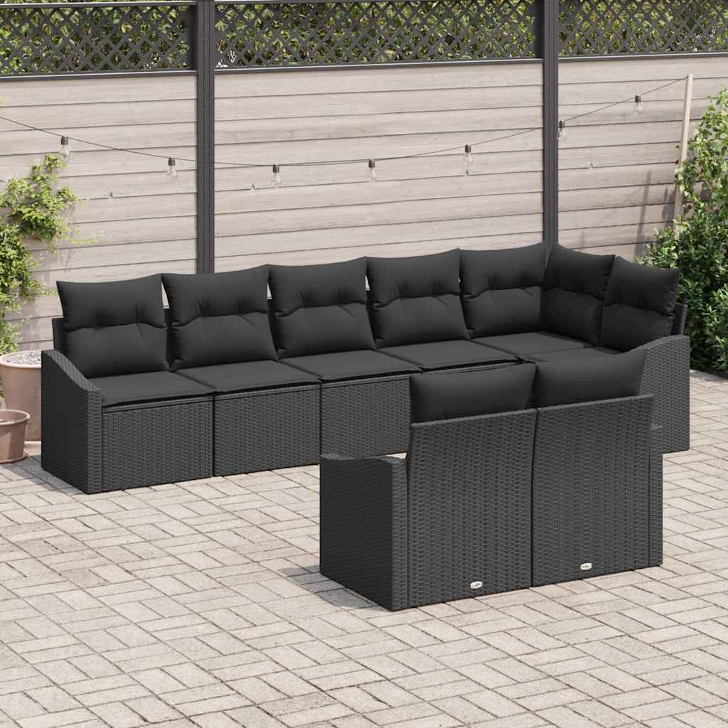 Sjedeća garnitura za vrt 8 kom. Crna poliratan 288,5 x 123,5 x 85 cm