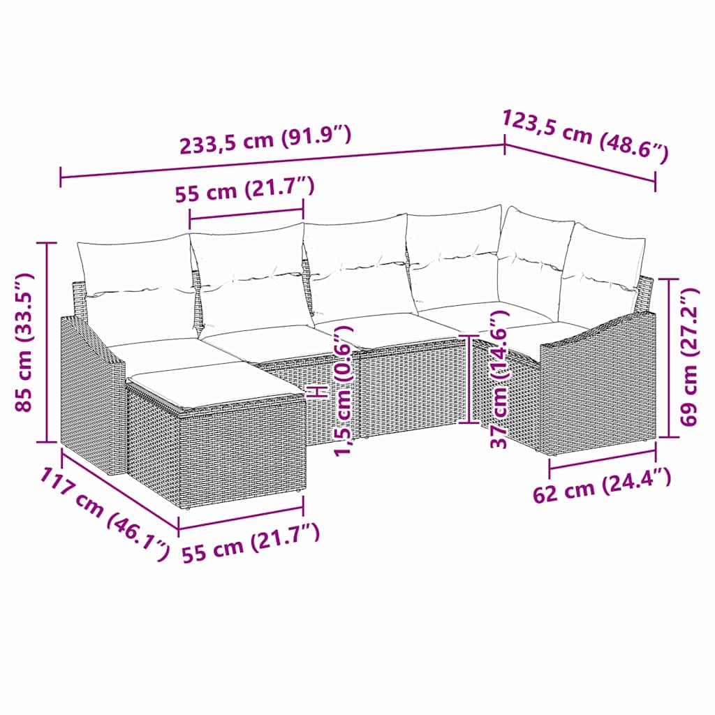 Vrtni set za objed s jastukom s pohranom 6 pcs Bež i krema