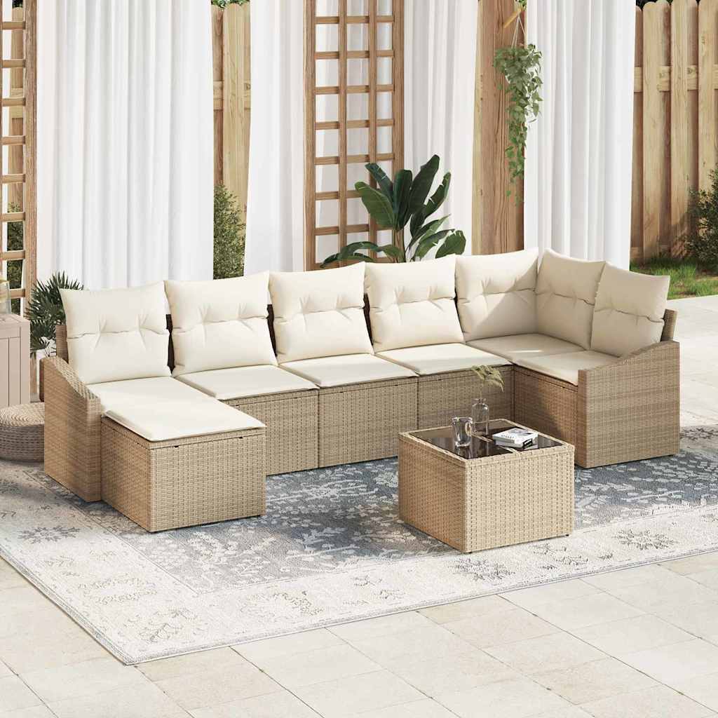 Sjedeća garnitura za vrt s jastukom 8 pcs Bež i krema poliratan