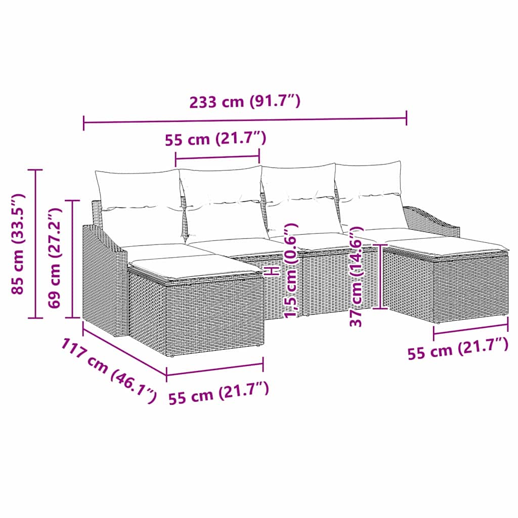 Vrtni set za objed s jastukom s pohranom 6 pcs Crna i Krema
