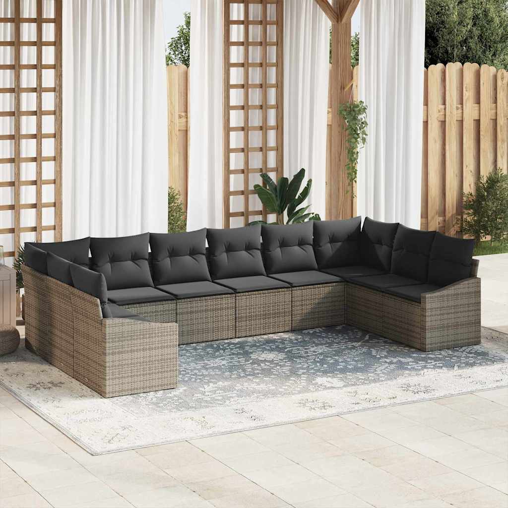 Sjedeća garnitura za vrt 10 kom. Siva poliratan 344 x 178,5 x 69 cm