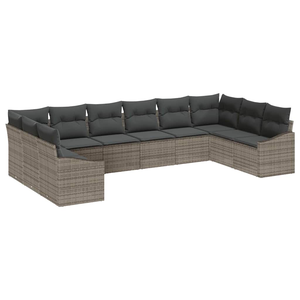 Sjedeća garnitura za vrt 10 kom. Siva poliratan 344 x 178,5 x 69 cm