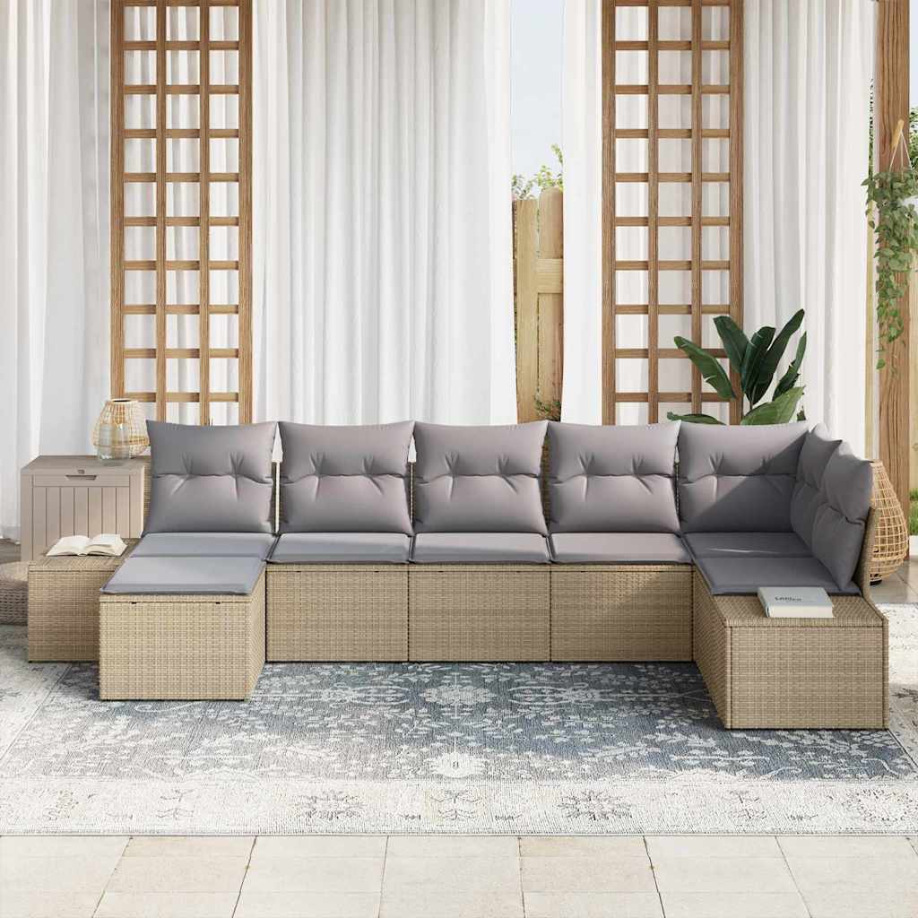 Sjedeća garnitura za vrt 7 kom. Bež poliratan 319 x 62 x 85 cm