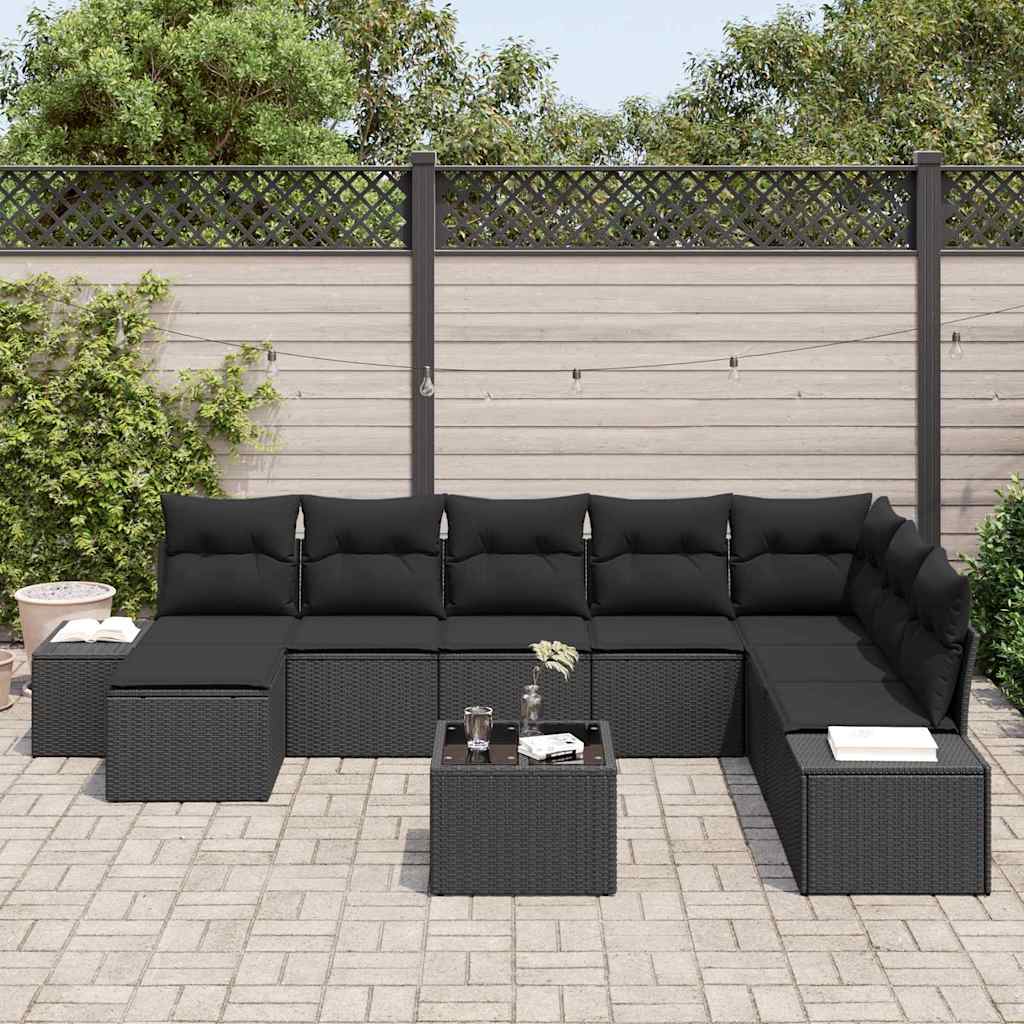 Sjedeća garnitura za vrt 8 kom. Crna poliratan 319 x 209 x 85 cm