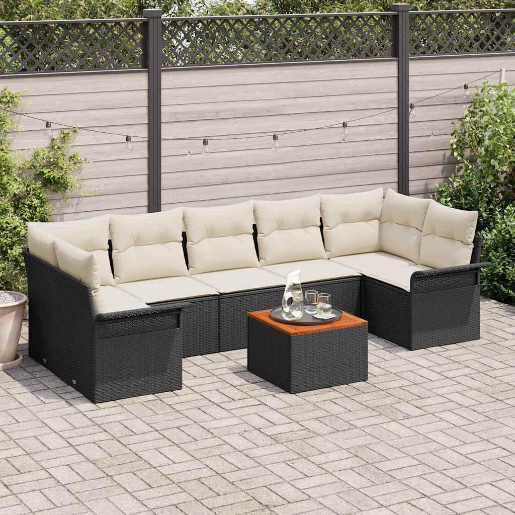 Sjedeća garnitura za vrt 8 kom. 7-Broj sjedala Crna i Krema 298 x 132.5 x 69 cm