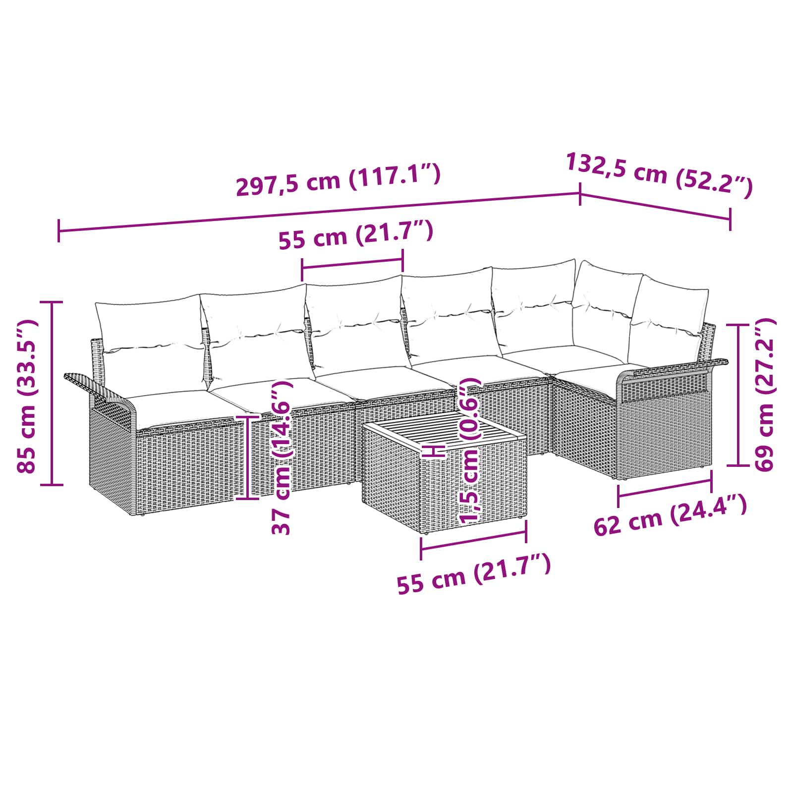 Sjedeća garnitura za vrt 7 pcs Crna i Tirkizna poliratan