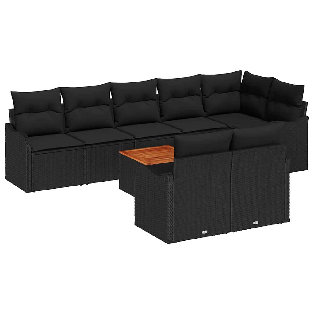 Sjedeća garnitura za vrt 9 kom. Crna poliratan 287,5 x 122,5 x 69 cm