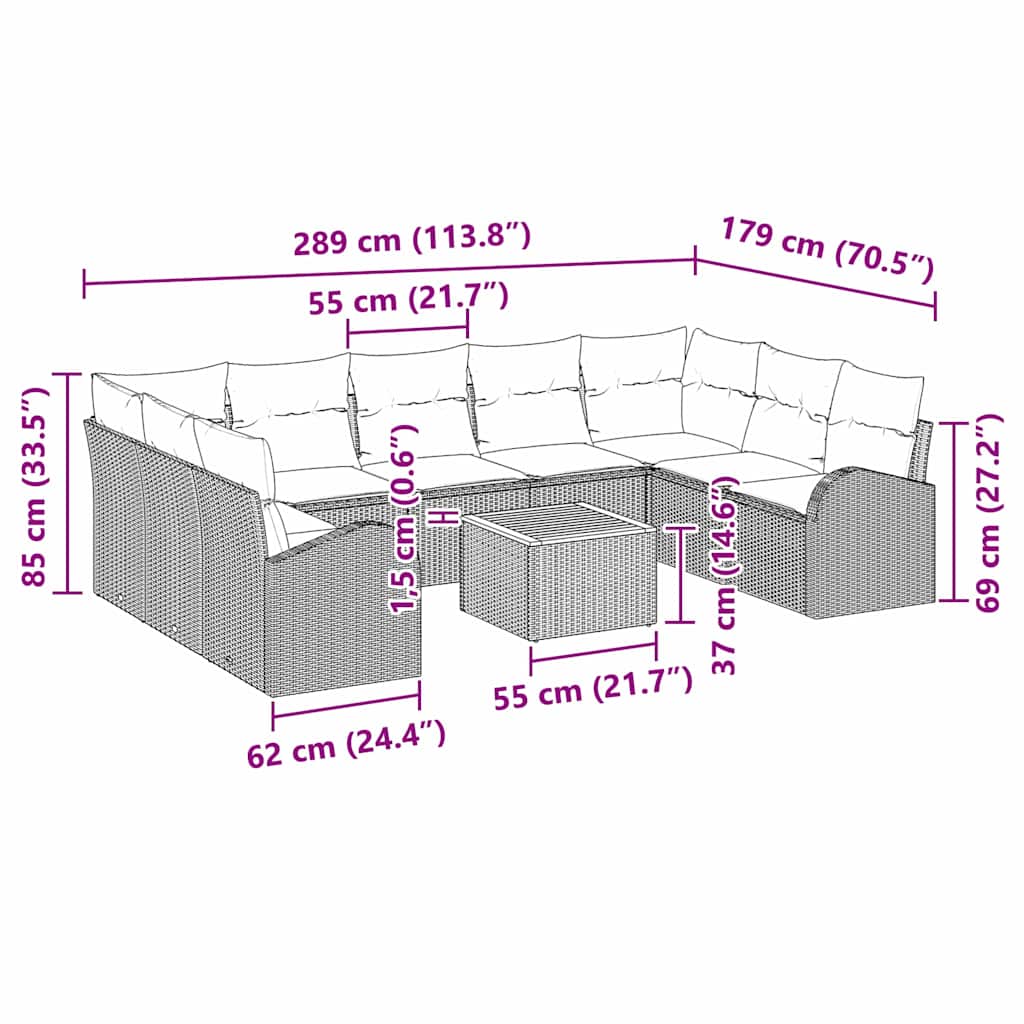 Sjedeća garnitura za vrt s pohranom 10 pcs Crna poliratan