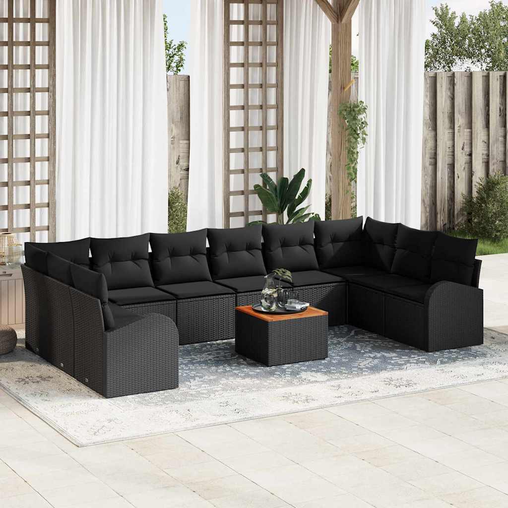 Sjedeća garnitura za vrt 11 kom. Crna poliratan 344 x 179 x 69 cm