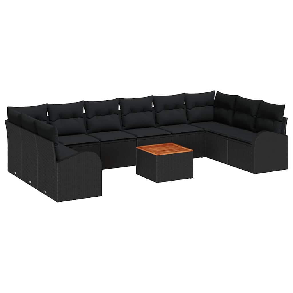 Sjedeća garnitura za vrt 11 kom. Crna poliratan 344 x 179 x 69 cm