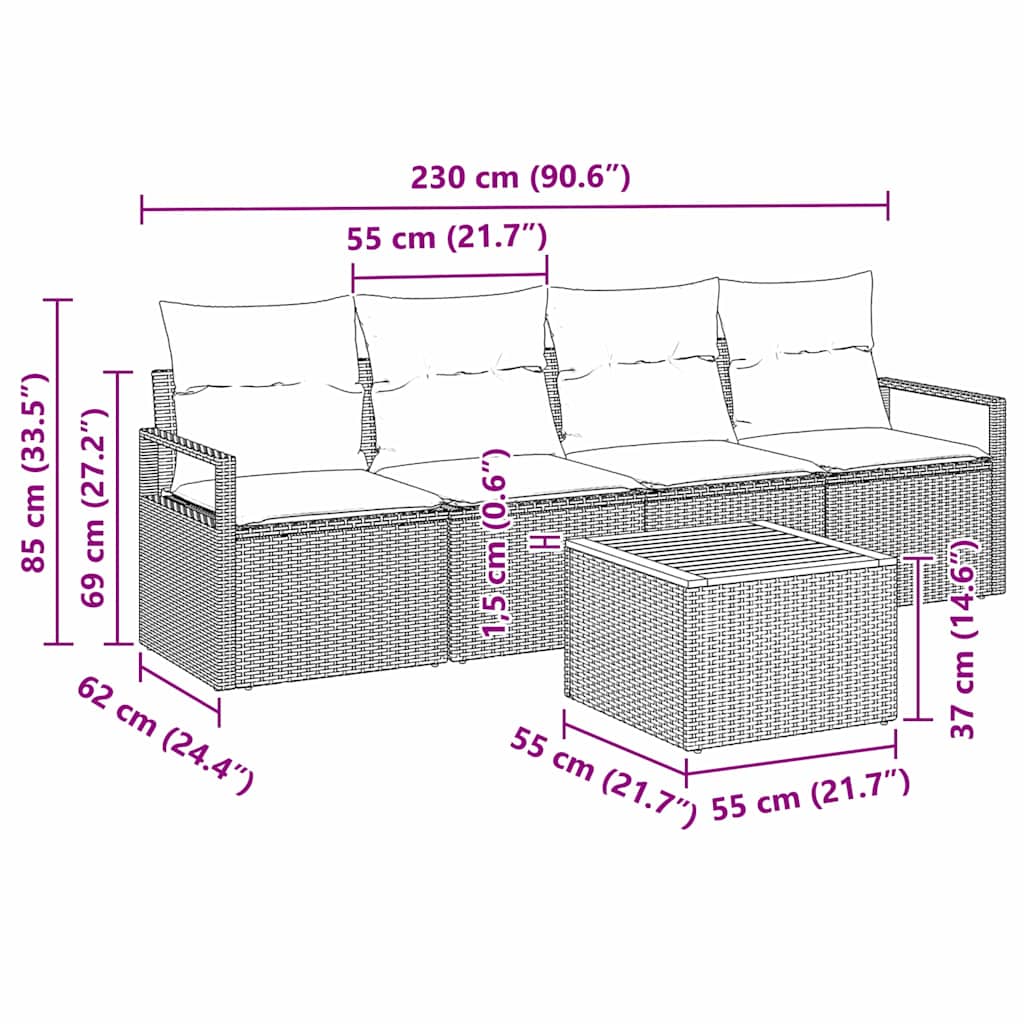 Sjedeća garnitura za vrt s pohranom 5 pcs Bež i krema poliratan