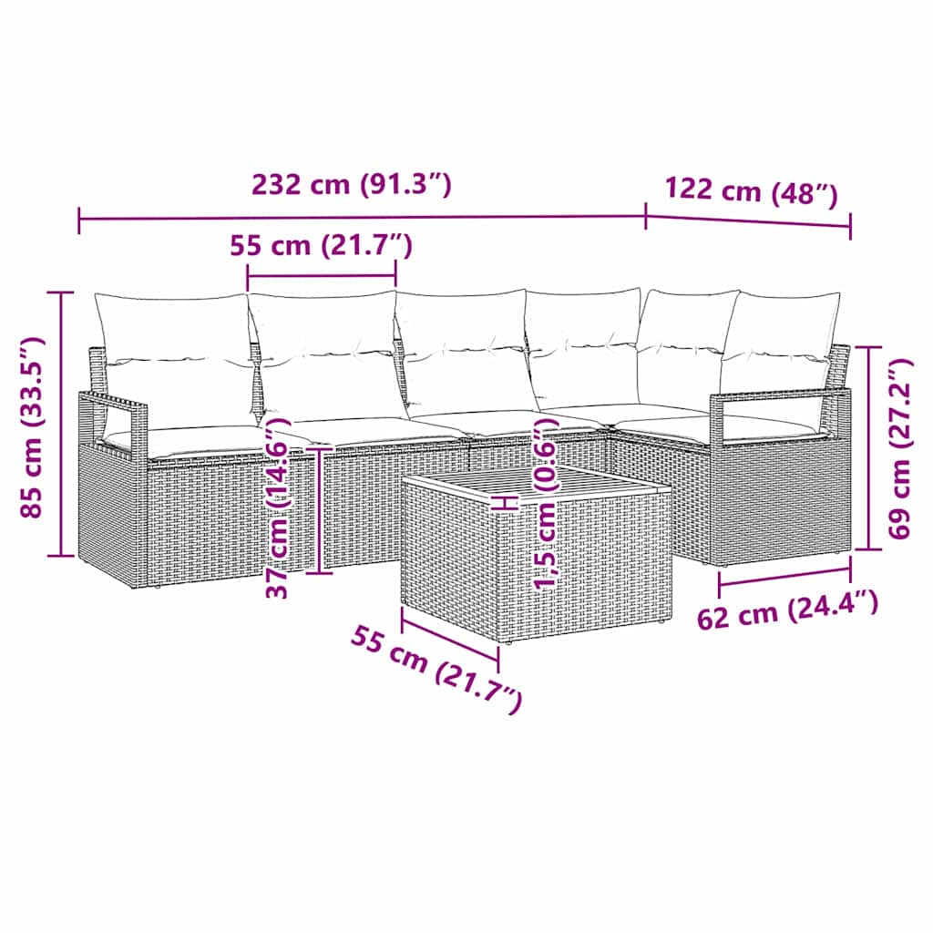Sjedeća garnitura za vrt s pohranom 6 pcs Bež i krema poliratan