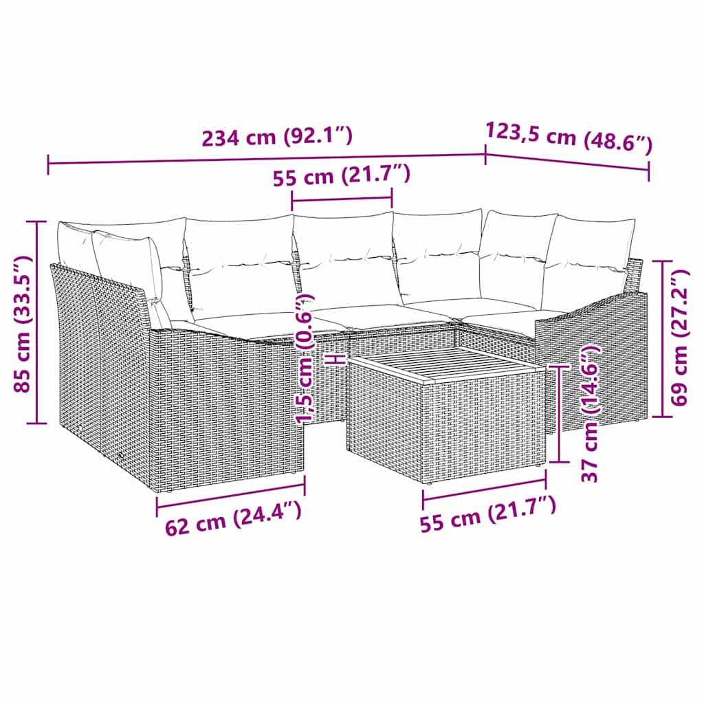 Sjedeća garnitura za vrt 7 kom. Bež i svijetlo siva poliratan 234 x 123,5 x 69 cm