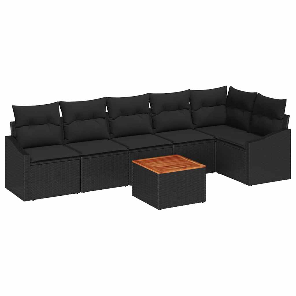 Sjedeća garnitura za vrt 7 kom. Crna poliratan 288,5 x 123,5 x 69 cm