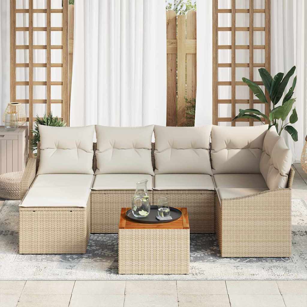 Sjedeća garnitura za vrt 7 kom. Bež i krema poliratan 233,5 x 123,5 x 69 cm
