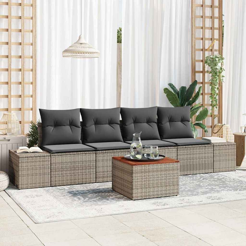 Sjedeća garnitura za vrt 5 kom. Siva poliratan 294 x 62 x 69 cm