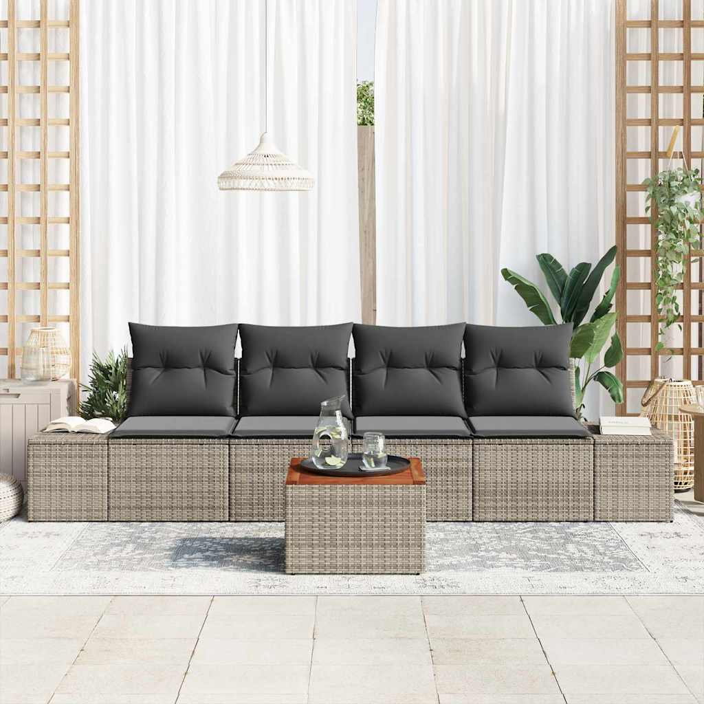 Sjedeća garnitura za vrt 5 kom. Siva poliratan 294 x 62 x 69 cm