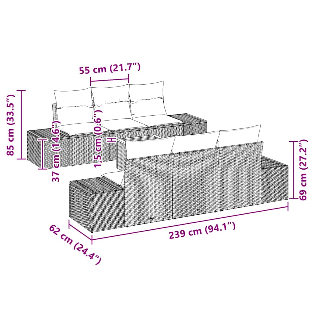 Sjedeća garnitura za vrt 7 kom. Bež i svijetlo siva poliratan 239 x 62 x 69 cm