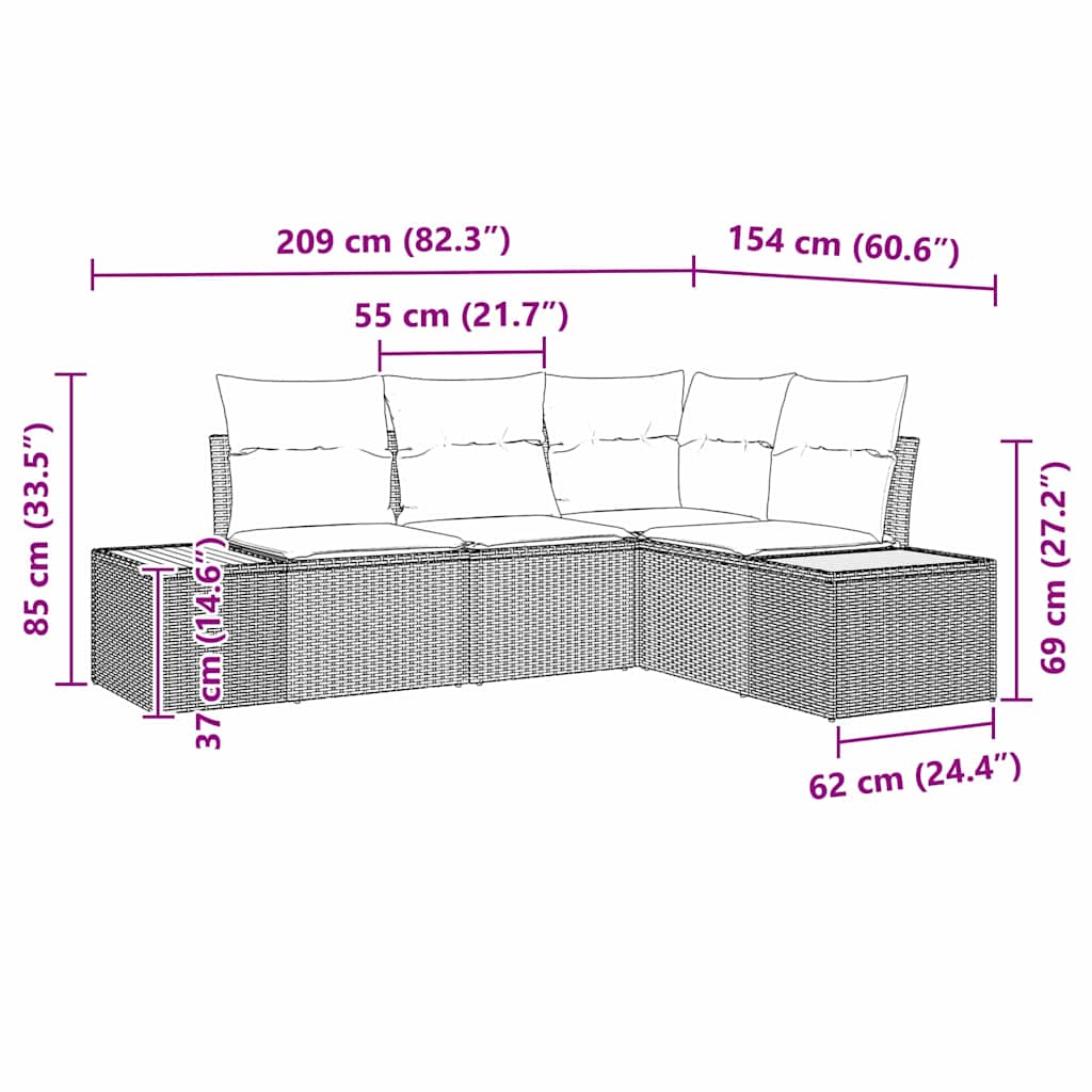 Sjedeća garnitura za vrt 4 pcs Crna i Krema Poliratana