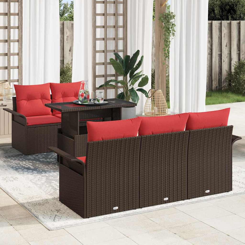 Sjedeća garnitura za vrt s jastukom 6 pcs Smeđa Poli Ratan