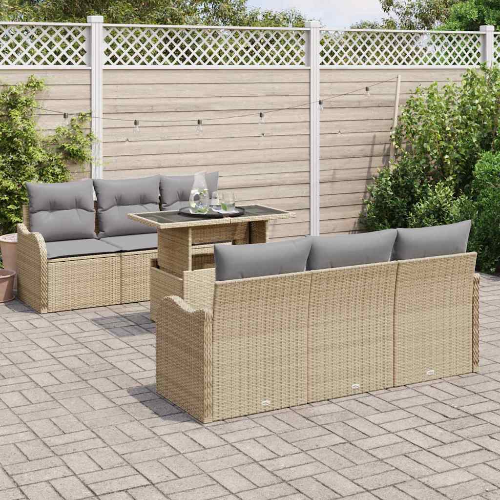 Sjedeća garnitura za vrt s jastukom 7 pcs Bež Poli Ratan