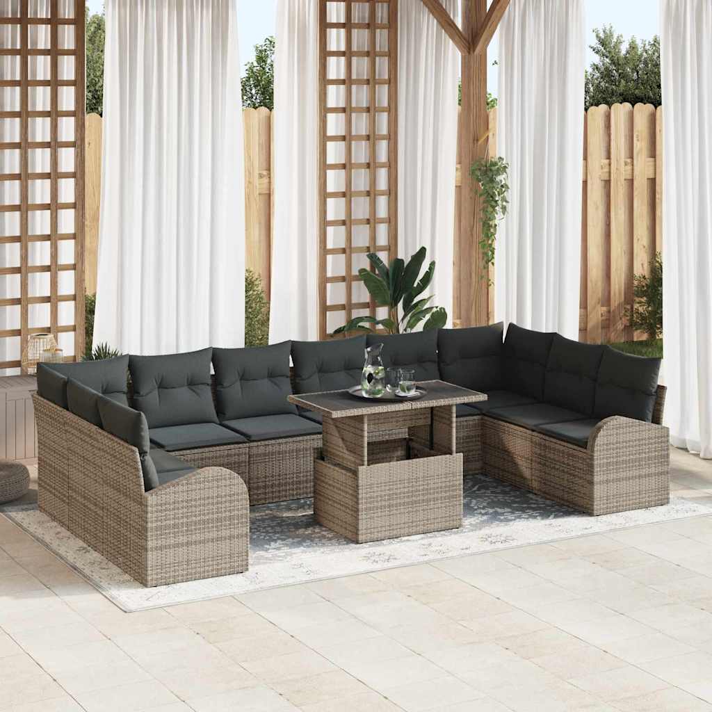 Sjedeća garnitura za vrt s jastukom 11 pcs Siva Poli ratan