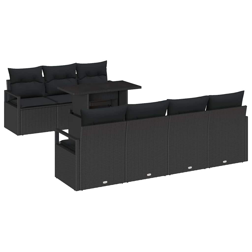 Sjedeća garnitura za vrt 8 kom. Crna Poli ratan 230 x 62 x 85 cm