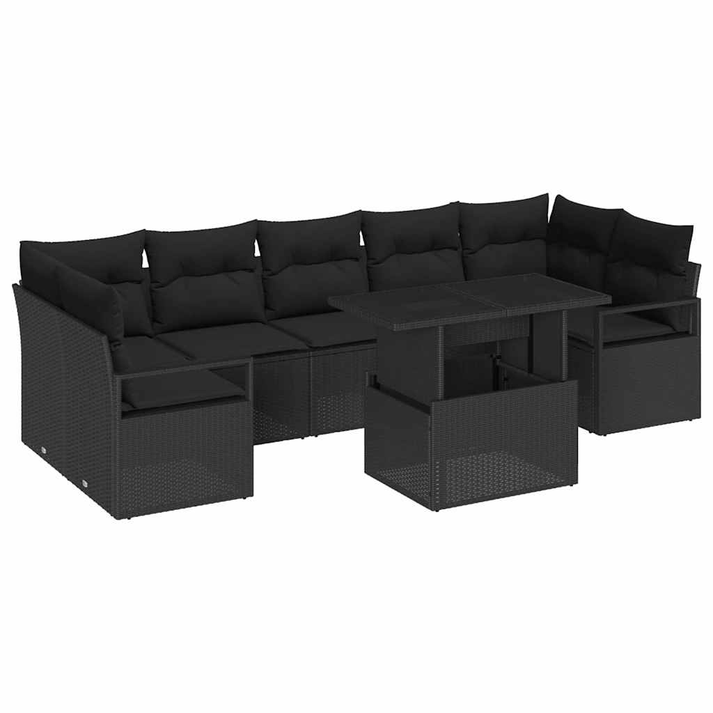 Sjedeća garnitura za vrt s pohranom 8 pcs Crna Poli ratan