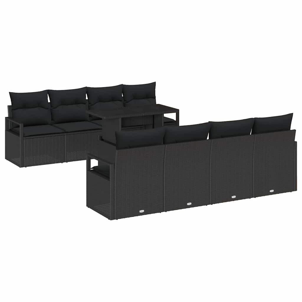 Sjedeća garnitura za vrt 9 kom. Crna Poli ratan 230 x 62 x 85 cm