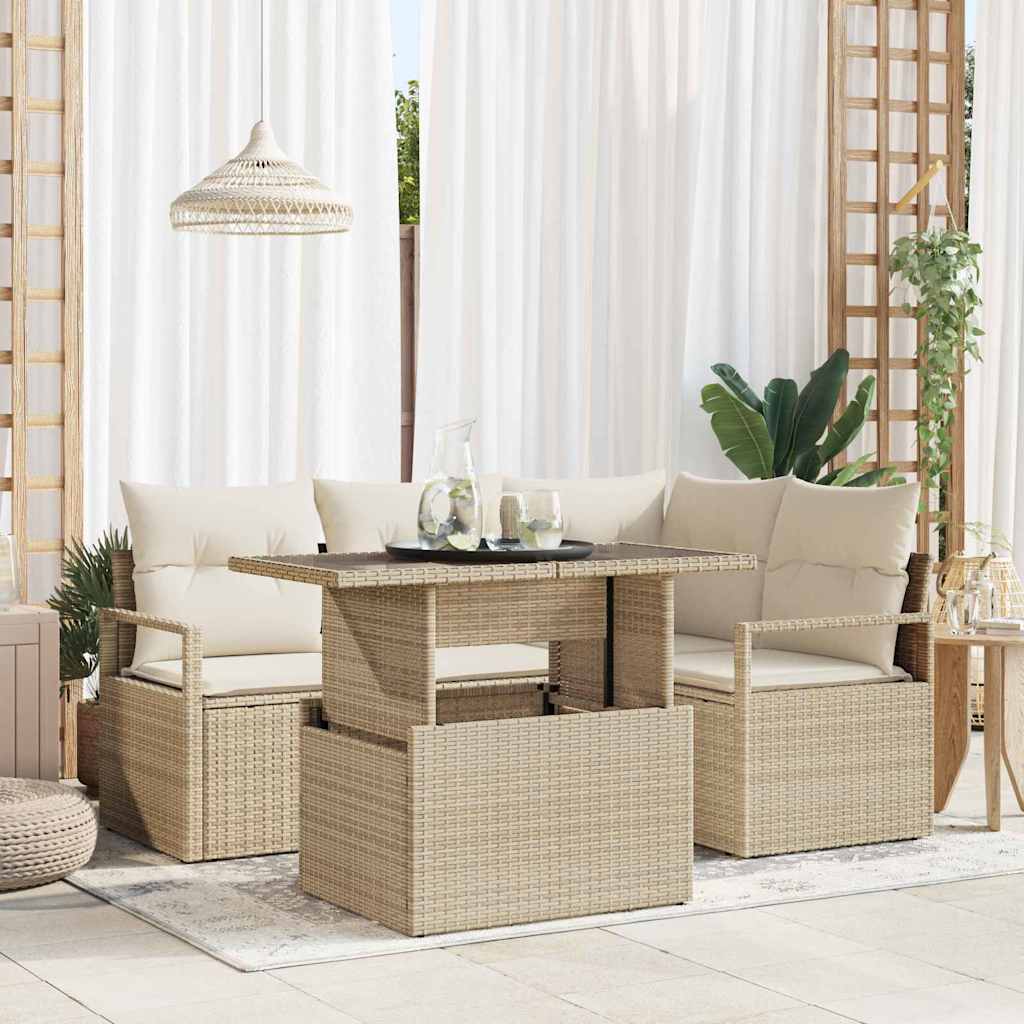 Sjedeća garnitura za vrt s pohranom 5 pcs Bež Poli ratan