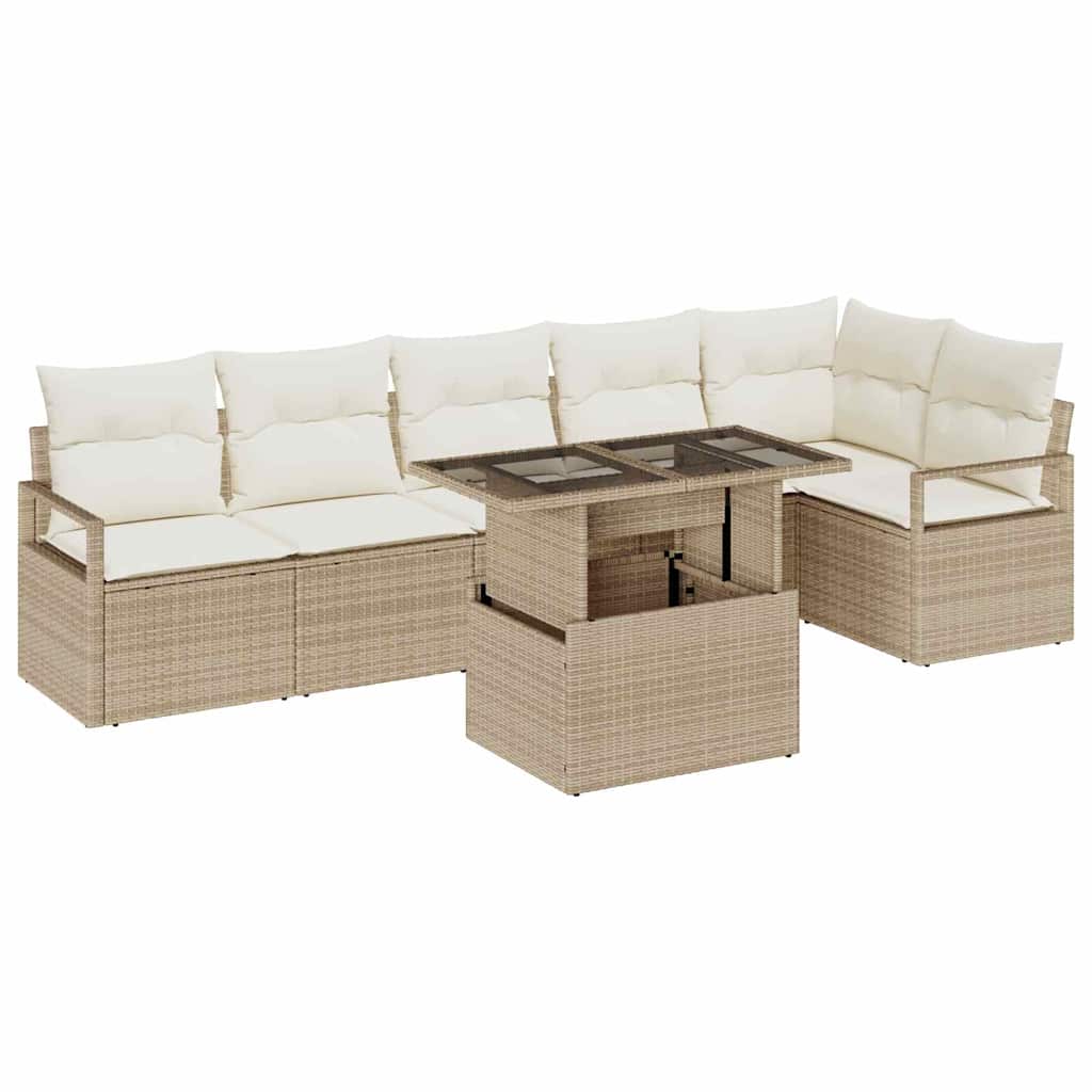 Sjedeća garnitura za vrt s pohranom 7 pcs Bež Poli ratan