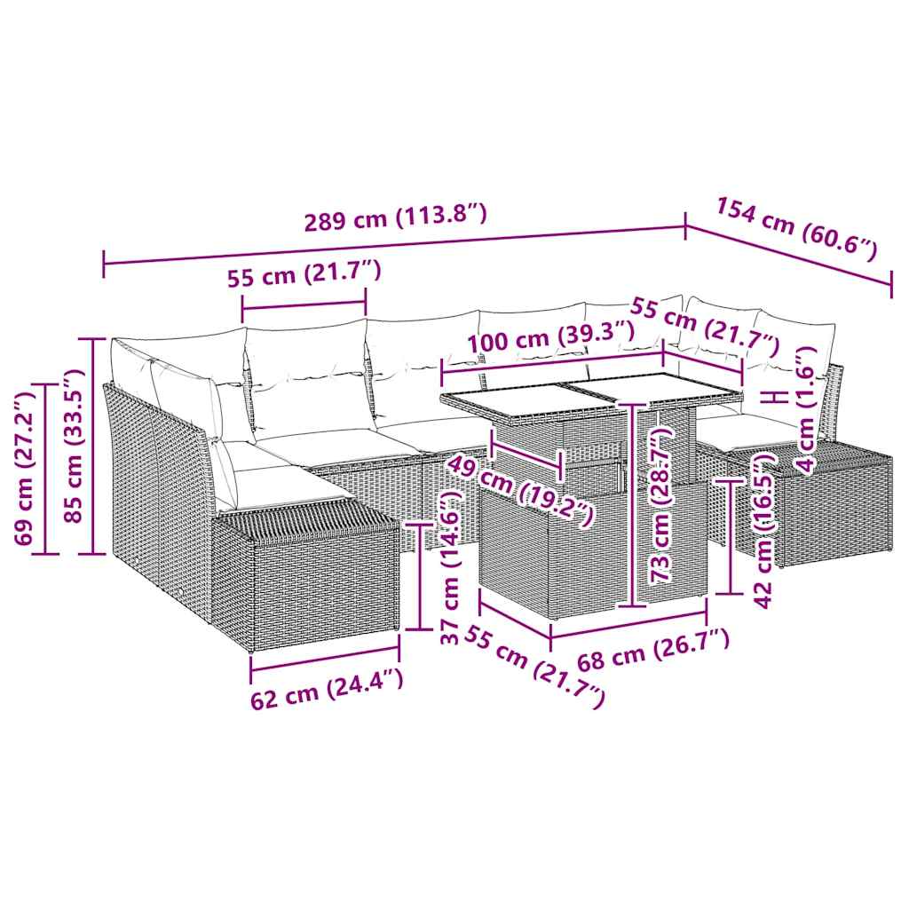 Sjedeća garnitura za vrt s jastukom 8 pcs Bež i svijetlo siva
