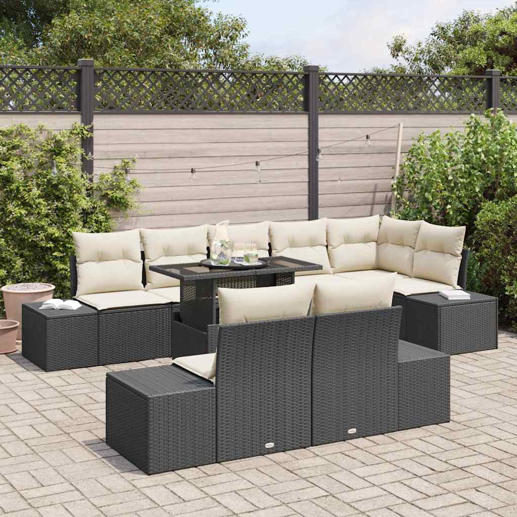 Sjedeća garnitura za vrt s pohranom 9 pcs Crna Poli ratan