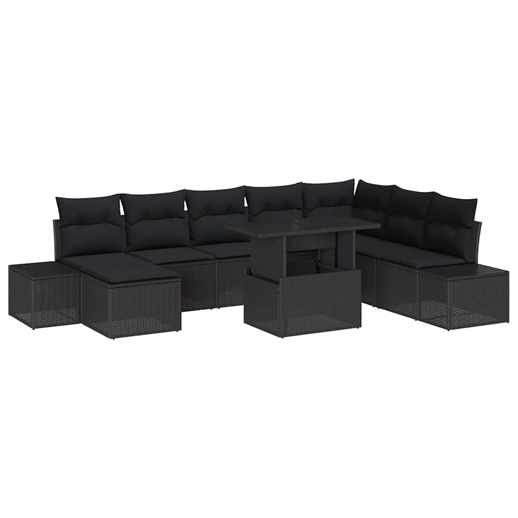 Sjedeća garnitura za vrt s pohranom 9 pcs Crna Poli ratan